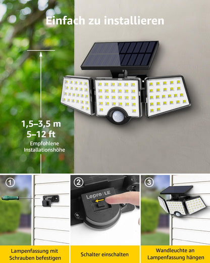 Lepro Solarlampen f¨¹r Au?en mit Bewegungsmelder, 360¡ã Beleuchtungswinkel, 1000 Lumen 6W LED Solarlampen Aussen, IP65 Wasserdicht, 270¡ãDrehbar Solar Au?enleuchte f¨¹r Au?en Garten Balkon Garage