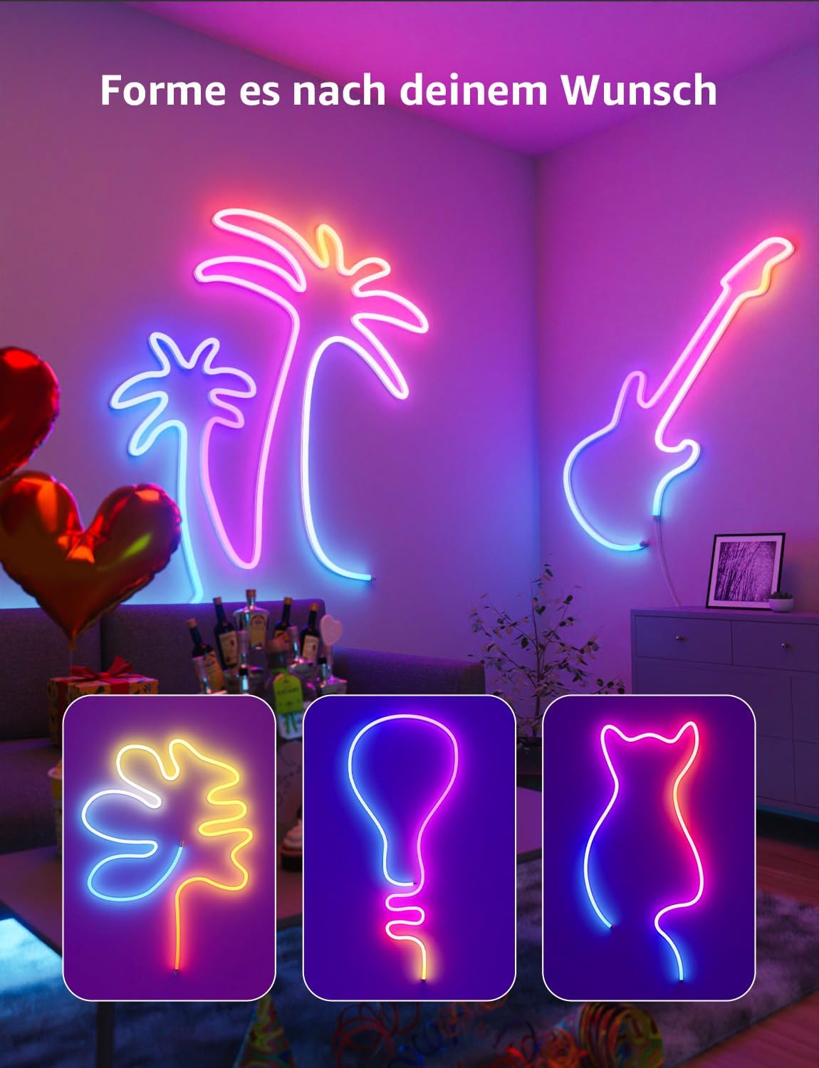Lepro Neon AI LED Strip 10m, RGB LED Streifen mit App-, Musik- und Sprachsteuerung, kompatibel mit Alexa & Google Assistant, für Wohnzimmer, Gaming, Party,Wanddeko, Personalisierter KI-Lichtdesigner