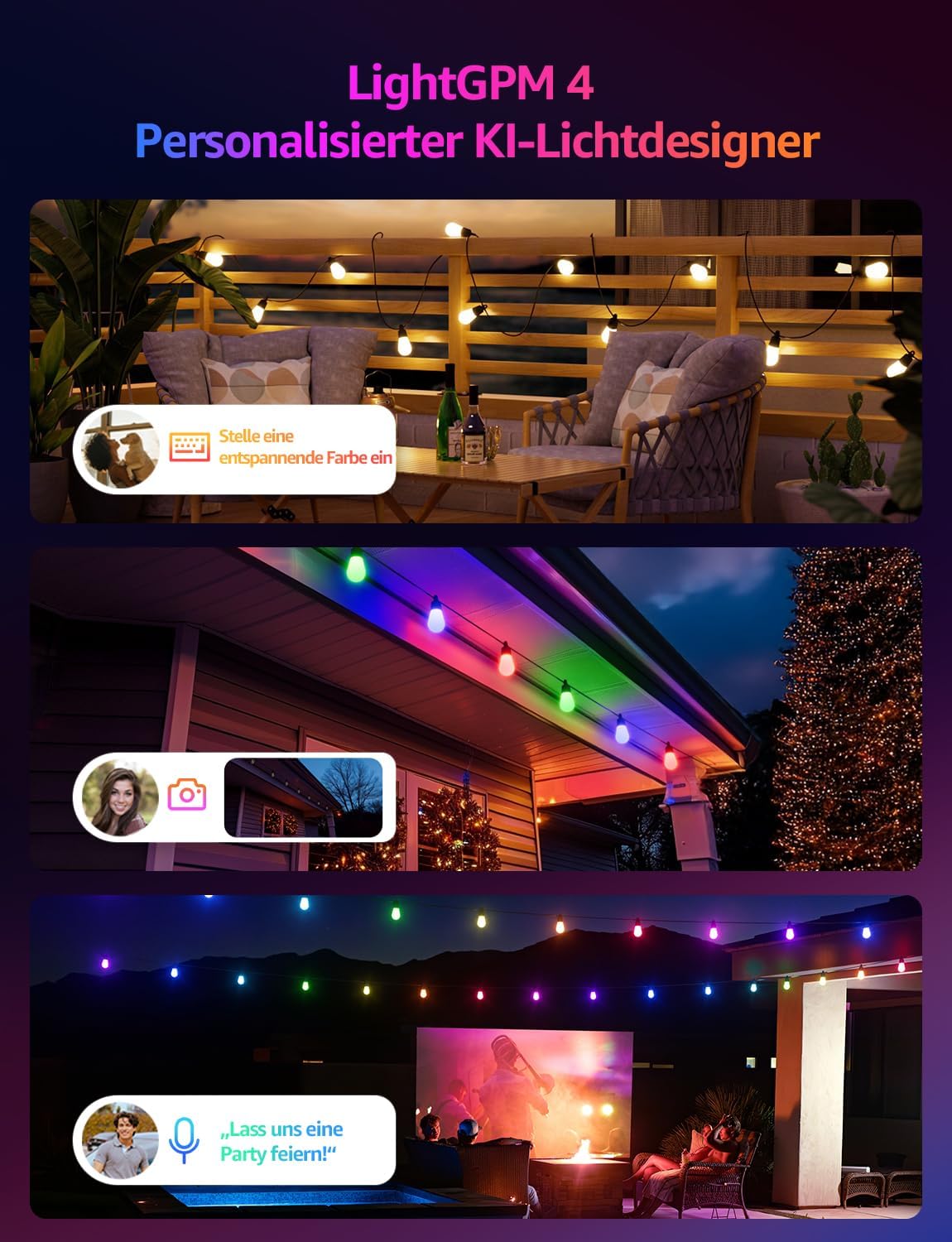 Lepro ZB1 AI LED Lichterkette Außen 30m, RGB+Warmweiß Smarte LED S14 WLAN Glühbirnen,App-Steuerung,Funktioniert mit Alexa&Google,IP65,Personalisierter KI-Lichtdesigner,ohne Fernbedienung, 30 LEDs