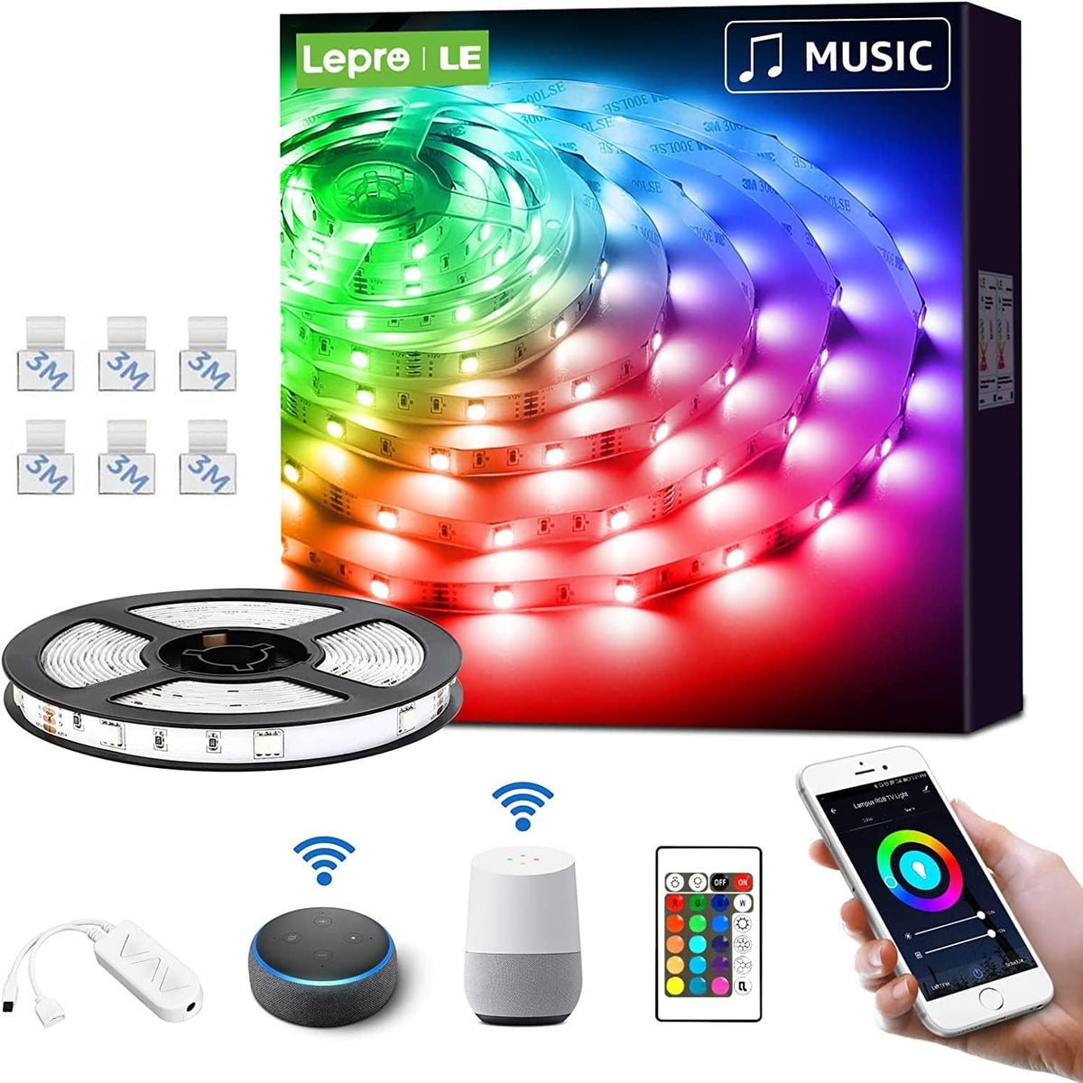 LE LED Strip 5M Alexa, RGB 150 LEDs, Smart WIFI LED Streifen Musiksteuerung, Wlan LED Band, Superhell 5050 Selbstklebend Lichtband, Lichterkette mit Fernbedienung, Kompatibel mit Alexa,App,Google Home