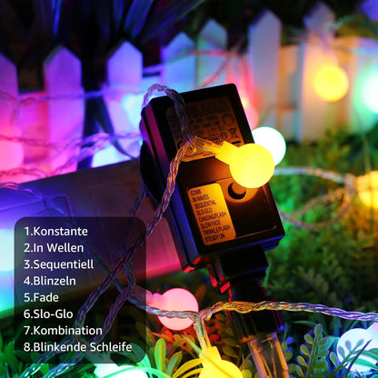 Lepro 100er LED Kugel Lichterkette Bunt 13M, Partybeleuchtung Au?en mit Stecker, 8 Modi und Merk Funktion, ideale Partylichterkette f¨¹r Innen, Hochzeit, Party Deko usw. Mehrfarbig