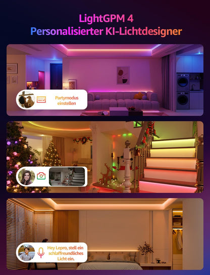 Lepro AI LED Streifen S2, 10M RGBCW LED Strip mit echtem Wei?licht, MagicColor RGBIC, Personalisierter KI-Lichtdesigner, Musik-Sync, Kompatibel mit Alexa & Google Assistant f¨¹r Gaming & Ambiente