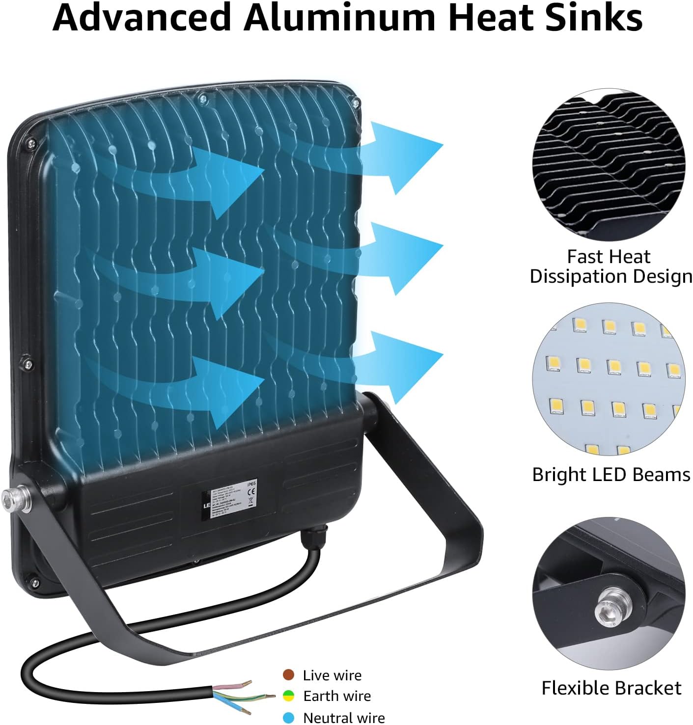 LE LED Strahler Außen, 150W LED Fluter mit Stecker, Superhell 12000LM 5000K Tageslichtweiß Außenstrahler, IP65 Wasserdicht LED Scheinwerfer, Flutlichtstrahler Außenlampe für Garten, Garage