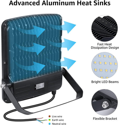 LE LED Strahler Außen, 150W LED Fluter mit Stecker, Superhell 12000LM 5000K Tageslichtweiß Außenstrahler, IP65 Wasserdicht LED Scheinwerfer, Flutlichtstrahler Außenlampe für Garten, Garage