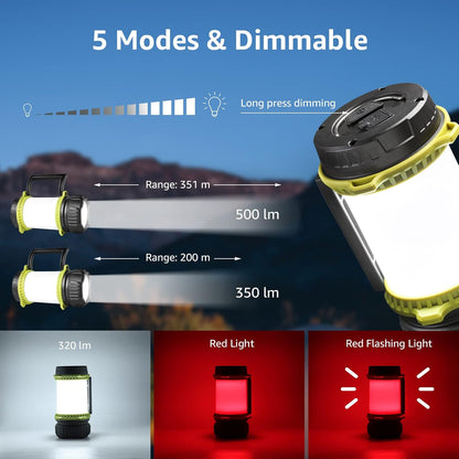 LE LED Handscheinwerfer, Dimmbare Campinglampe, Wiederaufladbare Superhell 500lm CREE LED Handlampe, mit Warnlicht, Geeignet für Camping, Angeln, Abenteuer, Wandern, Notfall usw.