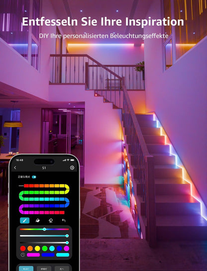 Lepro AI LED Streifen S1, MagicColor RGBIC 10M Smart LED Strip mit Personalisierter KI-Lichtdesigner, Musik-Sync, App-Steuerung kompatibel mit Alexa&Google Assistant, LED Lichterkette für Party&Gaming