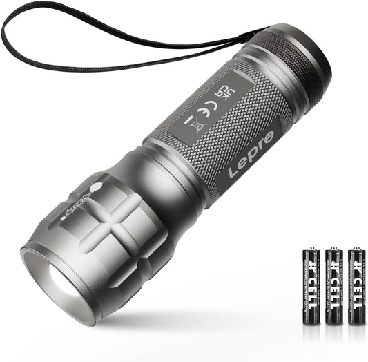 Lighting EVER LED Taschenlampe Klein, Extrem Hell & Zoombar Mini Taschenlampen Batteriebetrieben f¨¹r Kinder, Wasserdichte Handlampe f¨¹r Camping, Outdoor, Notf?lle (Gunmetal)