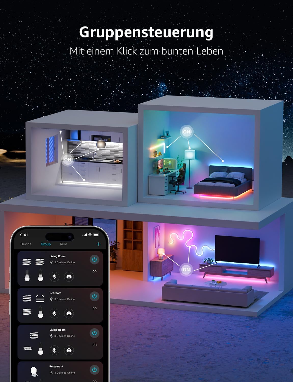Lepro AI LED Streifen S1, MagicColor RGBIC 5M Smart LED Strip mit Personalisierter KI-Lichtdesigner, Musik-Sync, App-Steuerung kompatibel mit Alexa&Google Assistant, LED Lichterkette für Party&Gaming