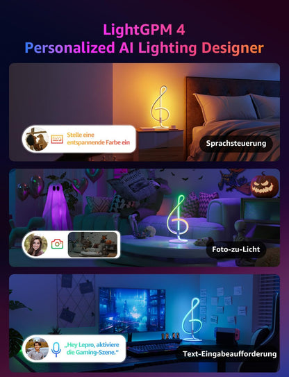 Lepro AI Smart Tischlampe TB2, Personalisierter KI-Lichtdesigner, Musik Sync/APP Sprachsteuerung Tischleuchte, Table Lampe Dimmbar, RGB+IC-Technologie, Kompatibel mit Alexa/Google, Keine Fernbedienung