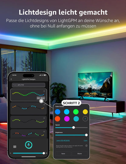 Lepro AI LED Streifen S2, 5M RGBCW LED Strip mit echtem Wei?licht, MagicColor RGBIC, Personalisierter KI-Lichtdesigner, Musik-Sync, Kompatibel mit Alexa & Google Assistant f¨¹r Gaming & Ambiente