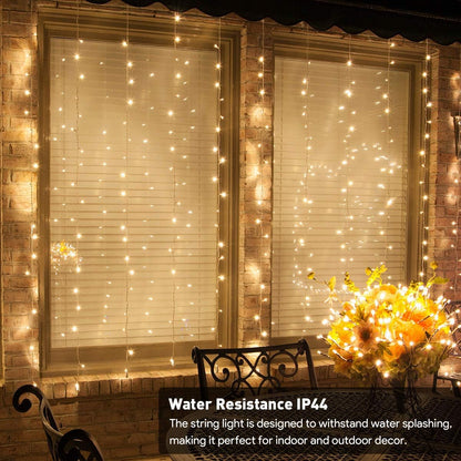 LE Lichtervorhang 3 * 3m, USB Lichterketten Vorhang 300 LEDs Warmwei?, 8 Modi Dimmbare Kupferdraht, Lichterkette Batterie f¨¹r Au?en Innen Deko Schlafzimmer, Partydekoration, Weihnachten, Hochzeit