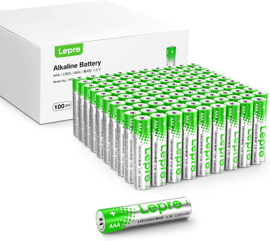 Lepro AAA Batterien, 100 Stück, Alkaline Batterie AAA mit 1.5V - Langlebig, Leistungsstark & Auslaufsicher, Ideal für Fernbedienungen, Spielzeug, Uhren, Taschenlampe UVM
