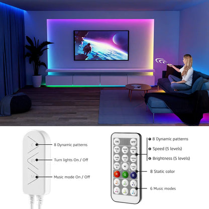 Lepro LED Strip 5M, LED Streifen Lichterkette MagicColor Musik mit Fernbedienung, Band Lichter, RGB Dimmbar Lichtleiste Light, Lichtband Leiste, Kette Bunt für Party Weihnachten Deko