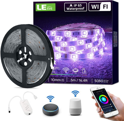 LE LED Strip Smart 5M Wasserdicht, RGB 150 LEDs, 5050 SMD Wifi LED Streifen, 12V, Selbstklebend LED Lichterkette, Flexibel LED Band, LED Leiste, LED Lichtband IP65, Netzteil und Controller enthalten