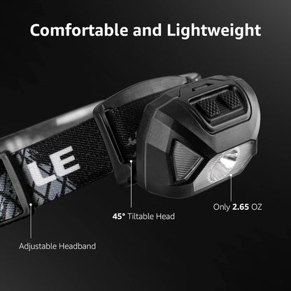 Lepro Stirnlampe LED Wiederaufladbar, 2000 Lux Superhell Kopflampe Stirnlampe mit Rotlicht und 6 Lichtmodi, IPX4 Wasserdicht Stirnleuchte, Ideal für Camping&Joggen, Schwarz [inkl. USB Kabel]
