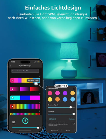 Lepro AI Smart Glühbirne BC1, E14 Smart LED Lampe 4.9W 470LM Dimmbar, Großes Sprachmodell LLM, Farbwechsel mit Musik Sync/Eingebautes Spracherkennung, Bluetooth Sofortige Kopplung, 2 Stück