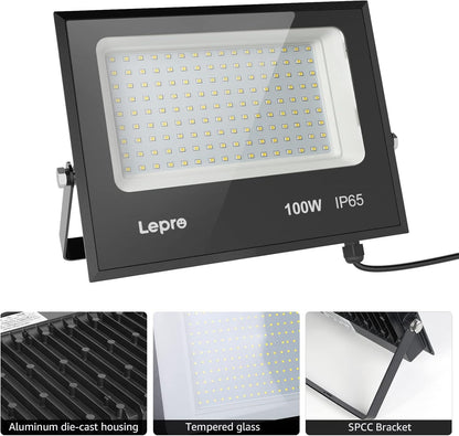 Lepro LED Strahler Außen, 100W LED Fluter Superhell Außenstrahler 12000LM, IP65 Wasserdicht 6500K Scheinwerfer Flutlicht mit 2835 SMD LEDs, Außenlampe für Garten, Innenhöfe, Garage, Hotel, Sportplatz