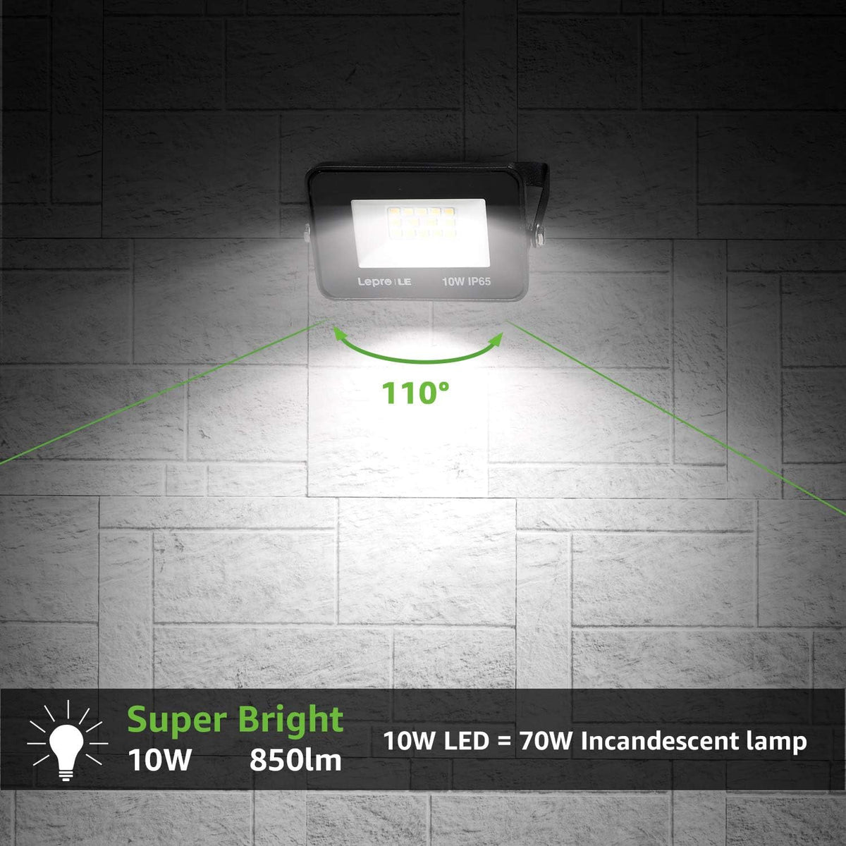 Lepro LED Strahler Außen 10W, LED Fluter 850LM, Superhell LED Außenstrahler, IP65 Wasserdicht LED Fluter, 5000K Kaltweiß Scheinwerfer Flutlicht, Außenlampe für Garten, Innenhöfe, Garage, Hotel, Sportplatz [Energieklasse F]