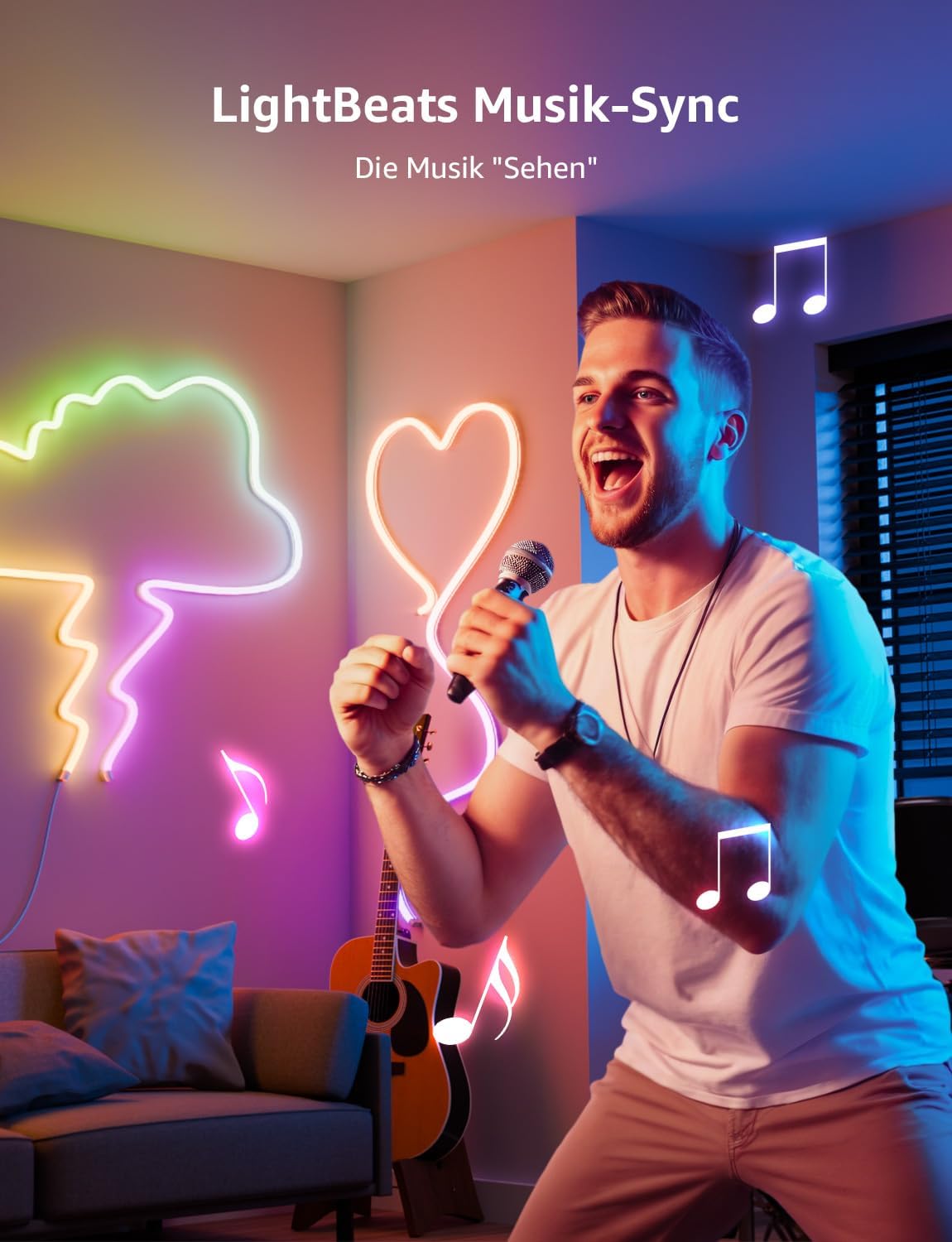 Lepro Neon AI LED Strip 3m, RGB LED Streifen mit App-, Musik- und Sprachsteuerung, kompatibel mit Alexa & Google Assistant, für Wohnzimmer, Gaming, Party, Wanddeko, Personalisierter KI-Lichtdesigner