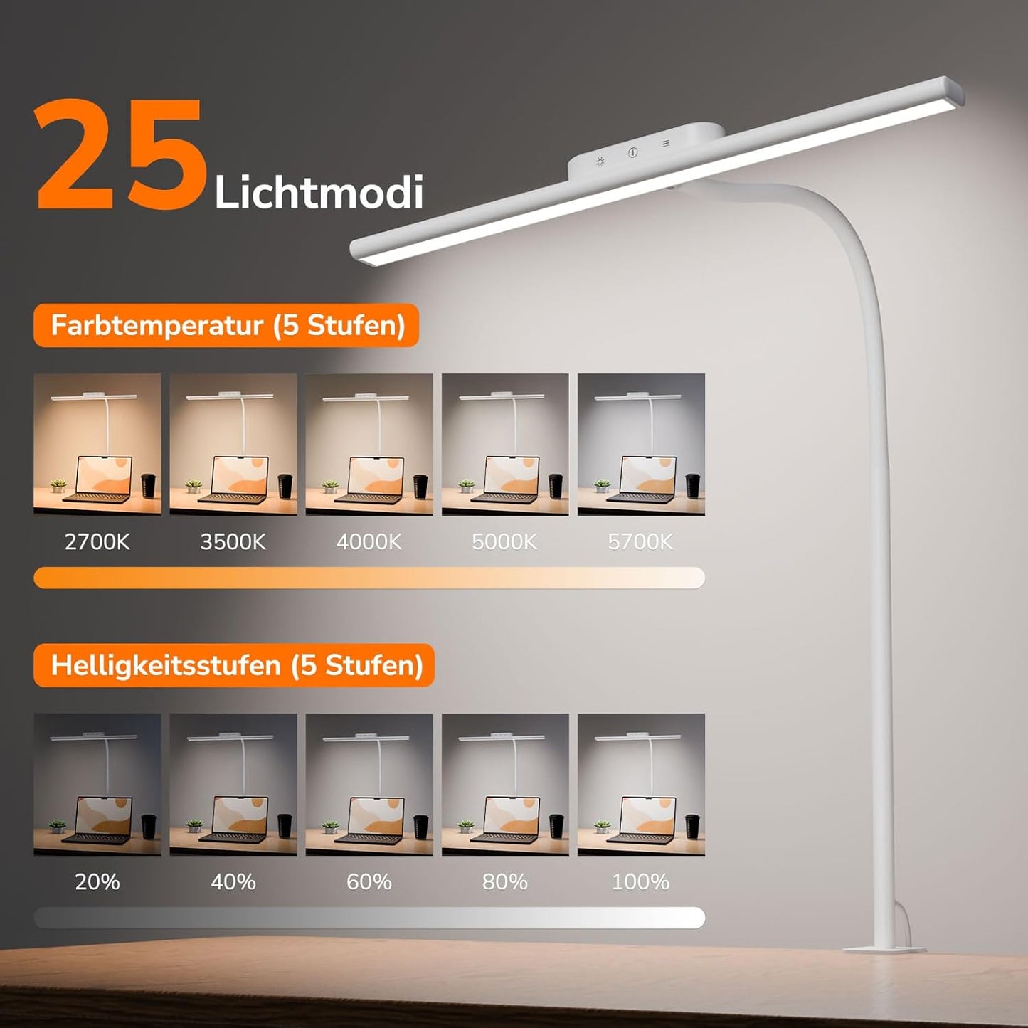 Lepro 11W Schreibtischlampe Dimmbar White
