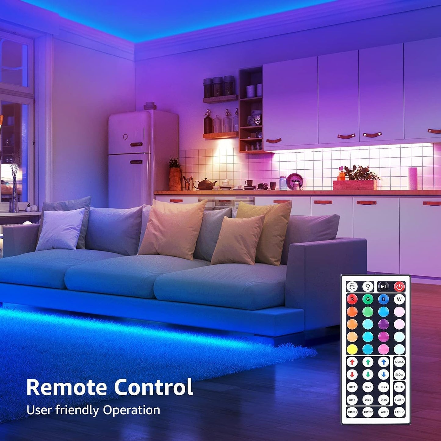 Lepro LED Strip 5M RGB Set, 5050 SMD 150 LEDs Streifen, 12V, LED Band Selbstklebend, Flexibel LED Lichtband, LED Lichterkette IP20, Bunt LED Leiste Kette Dimmbar, Netzteil und Controller enthalten