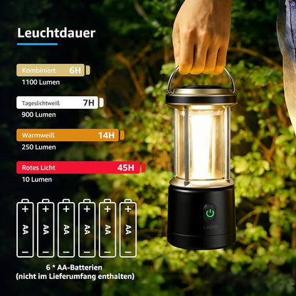 Lepro LED-Campinglampe, 1100 Lumen, 5 Leuchtmodi, helligkeitsverstellbarer Suchscheinwerfer, IPX4 wasserdichte batteriebetriebene Notfallleuchte, geeignet f¨¹r Stromausf?lle, Wanderungen£¬Black