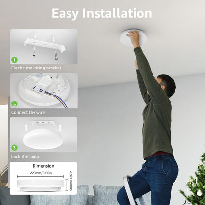 LE Deckenlampe 15W, LED Deckenleuchte IP54 Wasserfest, 3000K 1500LM Badezimmer Lampe, Rund Badlampe Decke, ideal für Bad Schlafzimmer Flur Küche Wohnzimmer Balkon, Kaltweiß, Ø22cm