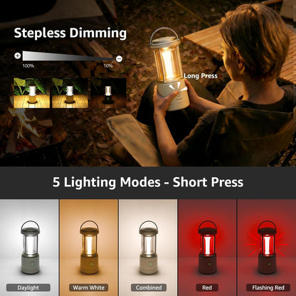 Lepro LED-Campinglampe, 1100 Lumen, 5 Leuchtmodi, helligkeitsverstellbarer Suchscheinwerfer, IPX4 wasserdichte batteriebetriebene Notfallleuchte, geeignet f¨¹r Stromausf?lle, Wanderungen£¬White