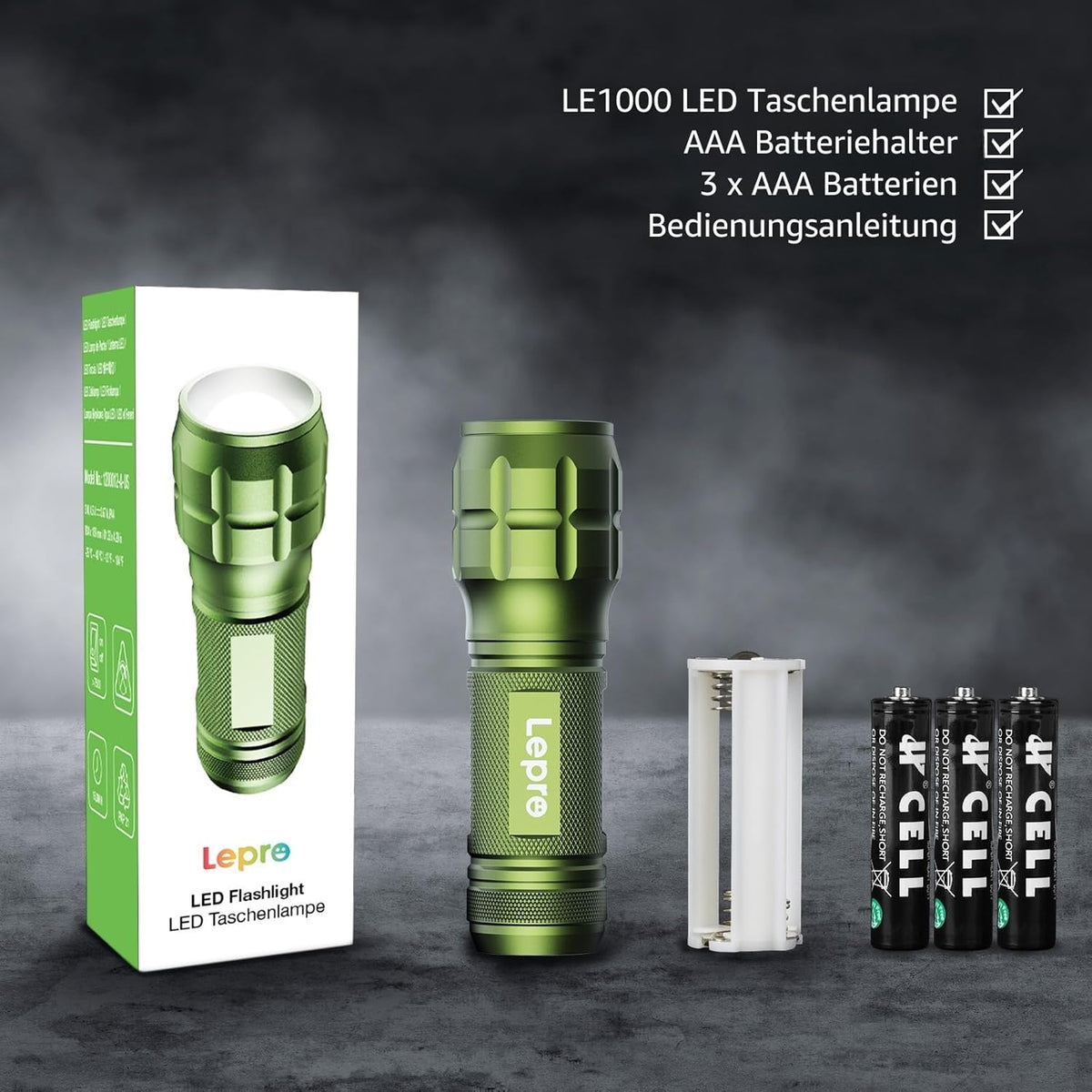 Lighting EVER LED Taschenlampe Klein, Extrem Hell & Zoombar Mini Taschenlampen Batteriebetrieben für Kinder, Wasserdichte Handlampe für Camping, Outdoor, Notfälle (2er-Pack in Grün)