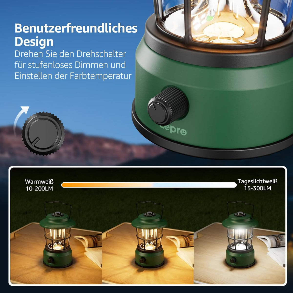 Lepro USB LED Campinglampe Grün