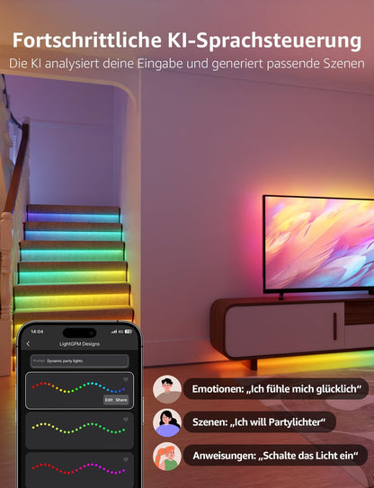 Lepro AI LED Streifen S2, 10M RGBCW LED Strip mit echtem Wei?licht, MagicColor RGBIC, Personalisierter KI-Lichtdesigner, Musik-Sync, Kompatibel mit Alexa & Google Assistant f¨¹r Gaming & Ambiente