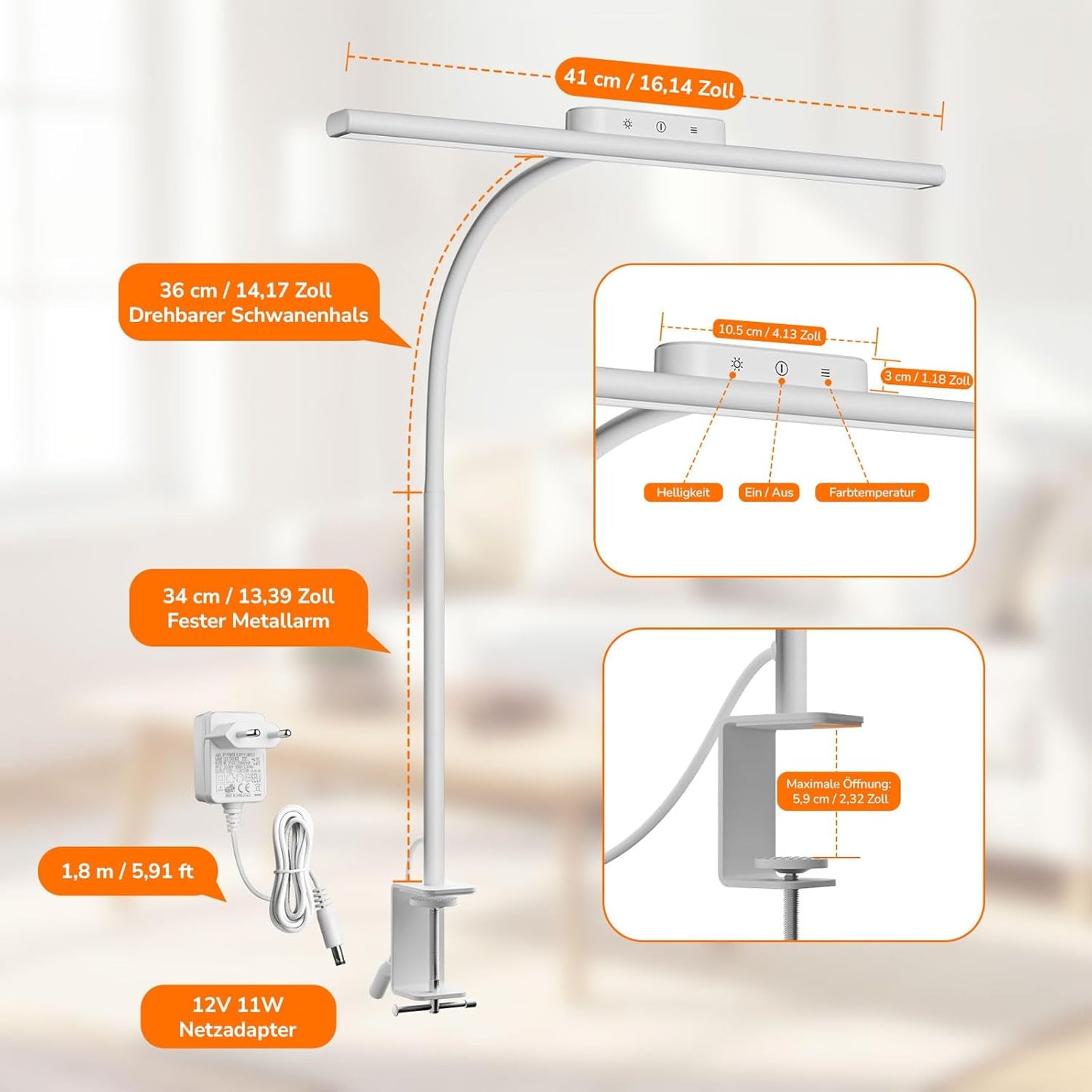 Lepro 11W Schreibtischlampe Dimmbar White
