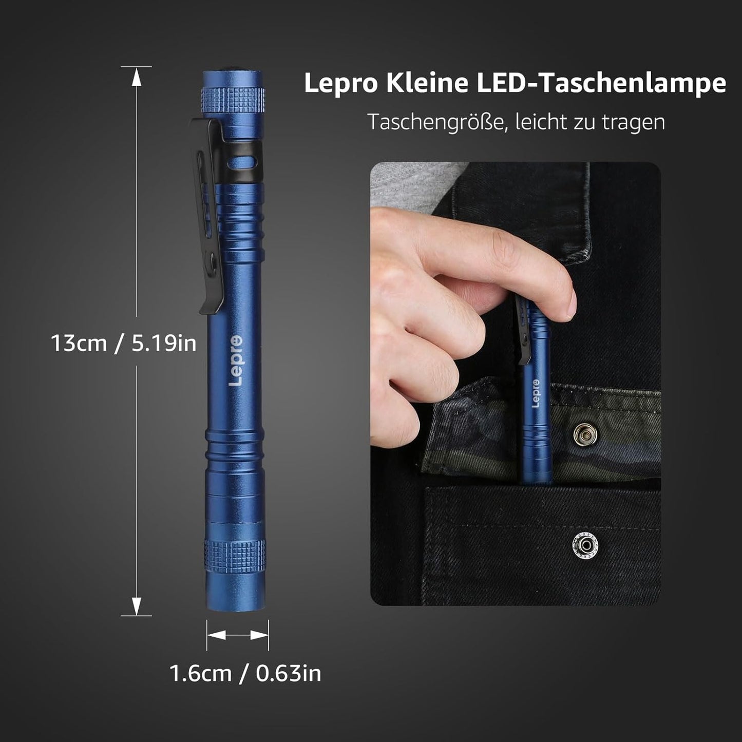 Lepro Taschenlampe, Mini LED Taschenlampe, IPX4 Wasserdicht Stiftlampe, 3 Modi Handheld Taschenlampe Klein, Stift Lampe perfekt f¨¹r Inspektion, Arbeit, Reparatur (Blau)