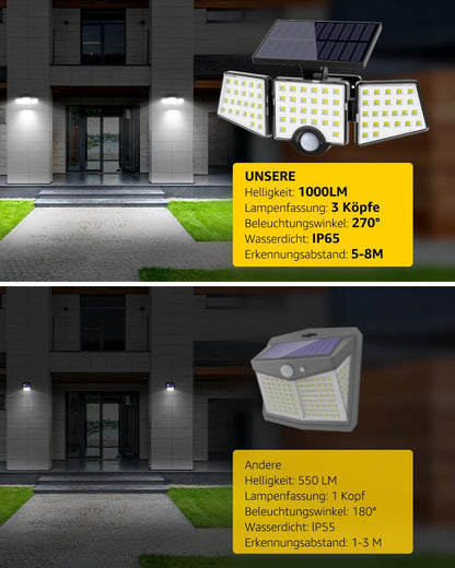 Lepro Solarlampen f¨¹r Au?en mit Bewegungsmelder, 360¡ã Beleuchtungswinkel, 1000 Lumen 6W LED Solarlampen Aussen, IP65 Wasserdicht, 270¡ãDrehbar Solar Au?enleuchte f¨¹r Au?en Garten Balkon Garage