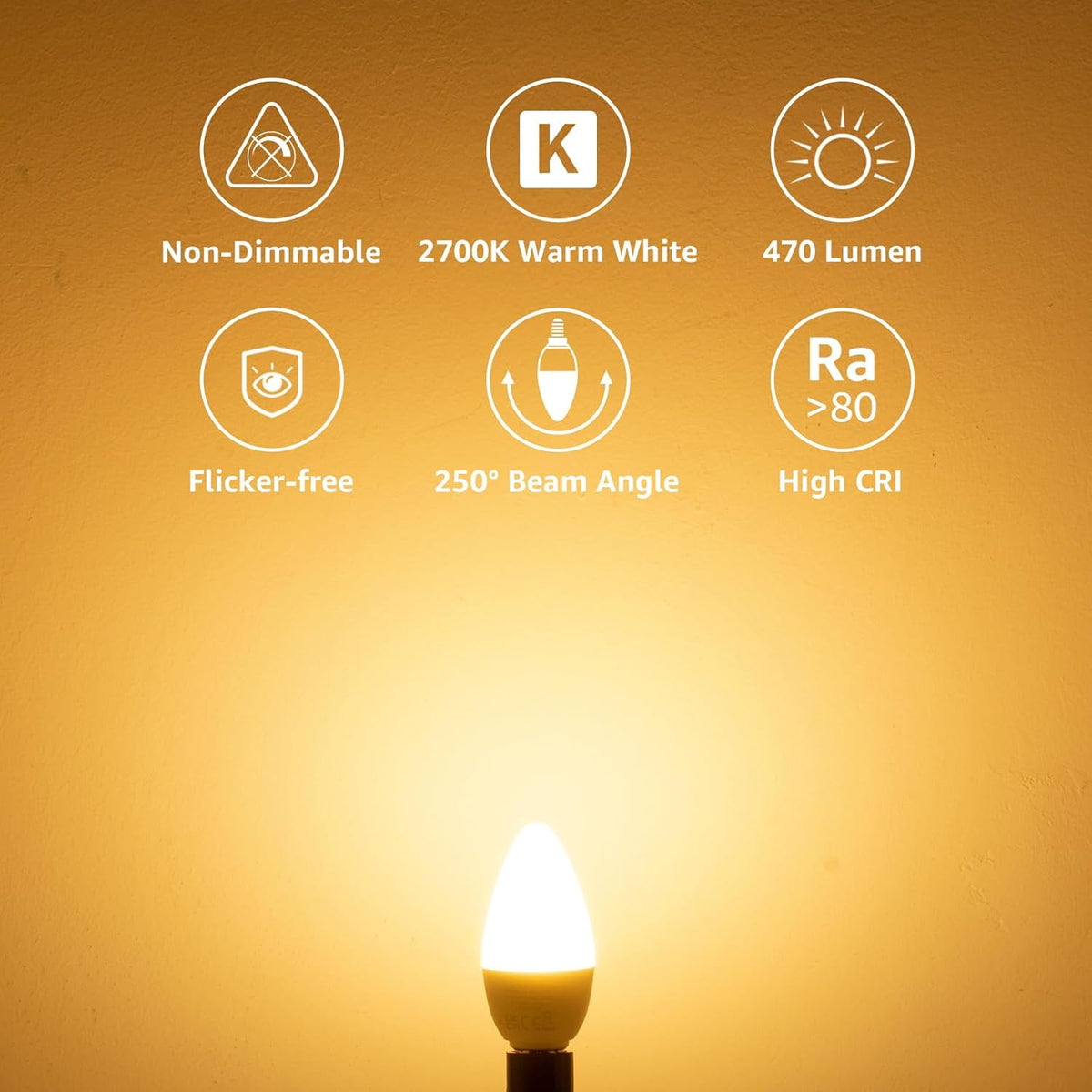 Lepro E14 LED, E14 LED Warmweiss, LED E14 4.9W, Glühbirne E14 470 Lumen, 6er-Pack, ersetzt 40W Birne, C37 2700K Warmweiß Glühlampe E14, 200° Leuchtmittel E14, Kerzenleuchten