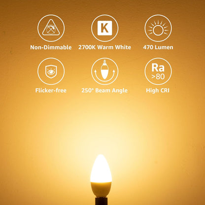 Lepro E14 LED, E14 LED Warmweiss, LED E14 4.9W, Glühbirne E14 470 Lumen, 6er-Pack, ersetzt 40W Birne, C37 2700K Warmweiß Glühlampe E14, 200° Leuchtmittel E14, Kerzenleuchten