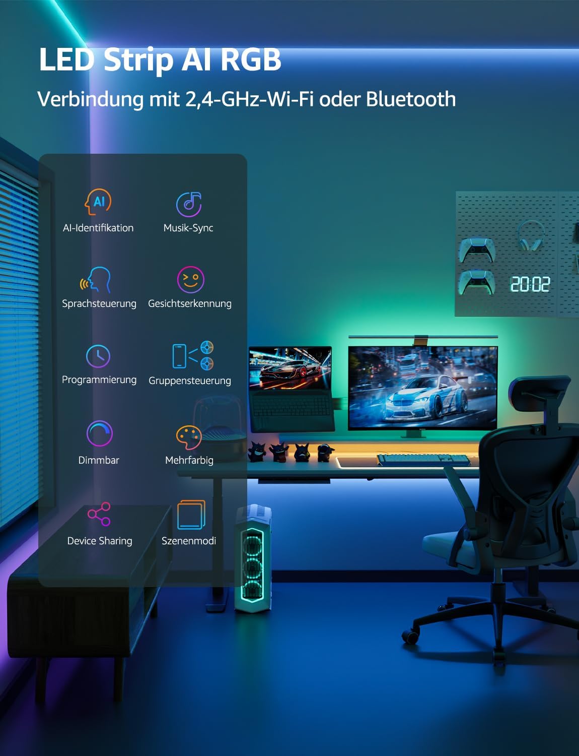 Lepro AI LED Streifen SE1, 20M Smart LED Strip RGB mit App-Sprachbefehle, Musik Sync, Personalisierter KI-Lichtdesigner, kompatibel mit Alexa&Google Assistant, für Party/Zuhause, Keine Fernbedienung