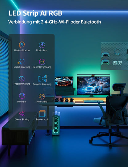 Lepro AI LED Streifen SE1, 20M Smart LED Strip RGB mit App-Sprachbefehle, Musik Sync, Personalisierter KI-Lichtdesigner, kompatibel mit Alexa&Google Assistant, für Party/Zuhause, Keine Fernbedienung
