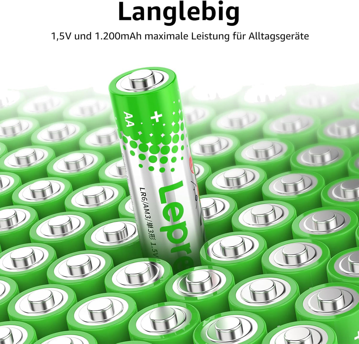 Lepro AA Batterien, 100 Stück, Alkaline Batterie AA mit 1.5V - Langlebig, Leistungsstark & Auslaufsicher, Ideal für Fernbedienungen, Spielzeug, Uhren, Taschenlampe UVM