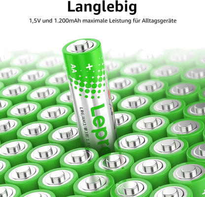 Lepro AA Batterien, 100 Stück, Alkaline Batterie AA mit 1.5V - Langlebig, Leistungsstark & Auslaufsicher, Ideal für Fernbedienungen, Spielzeug, Uhren, Taschenlampe UVM