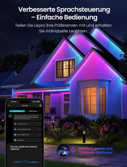 Lepro AI RGBCW LED Streifen SW1, 5m Au?enbereich IP65 Wasserdicht led Strip, Personalisierter KI-Lichtdesigner, Foto-zu-Licht, Musik-Sync, Kompatibel mit Alexa & Google Assistant f¨¹r Au?enszenen