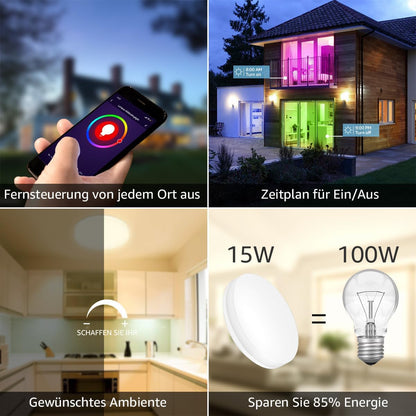 Lepro 15W RGB LED Deckenleuchte Dimmbar, 1250LM 2700K-Kaltweiß IP54 Alexa Deckenlampe Smart Wifi, Kompatibel mit Alexa, App, Google Home für Kinderzimmer, Schlafzimmer, Wohnzimmer φ22[Energieklasse G]