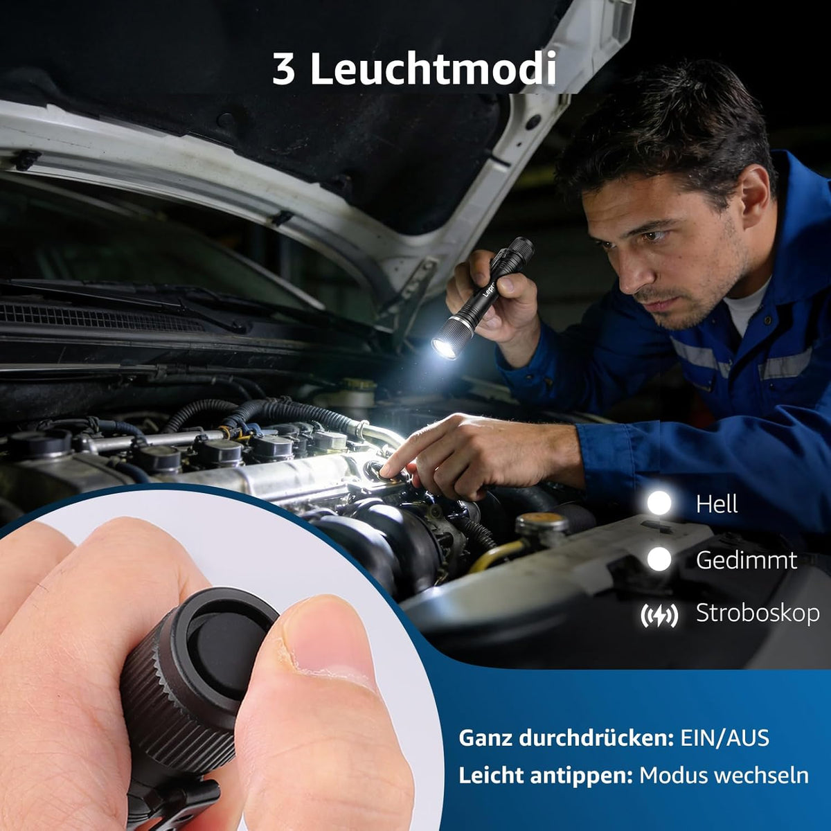 Lepro LED Taschenlampe Klein, Helle Stiftlampe mit Clip, 3 Modi Handlampe, IPX4 Wasserdicht, Robustes Aluminiumgeh?use f¨¹r Camping, Werkstatt, Wandern & Notf?lle, 4x AA Batterien Inklusive (2er-Pack)
