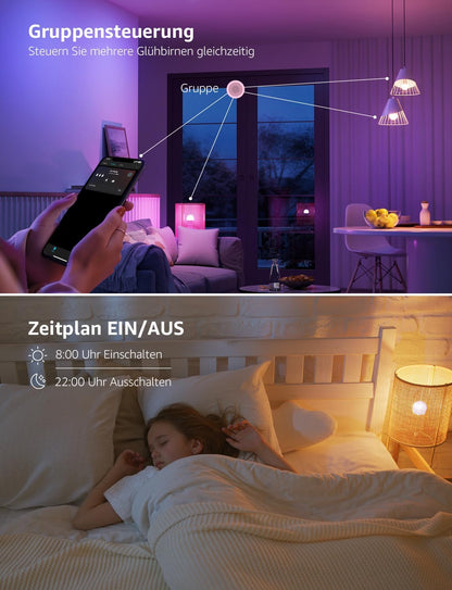 Lepro AI Smart Glühbirne B1, E27 Lampe 8.5W 806lm Dimmbar, Personalisierter KI-Lichtdesigner, Sprachsteuerung/Musik Sync, WiFi & Bluetooth Smart Bulb, Kompatibel mit Alexa/Google Assistant, 2 Stück