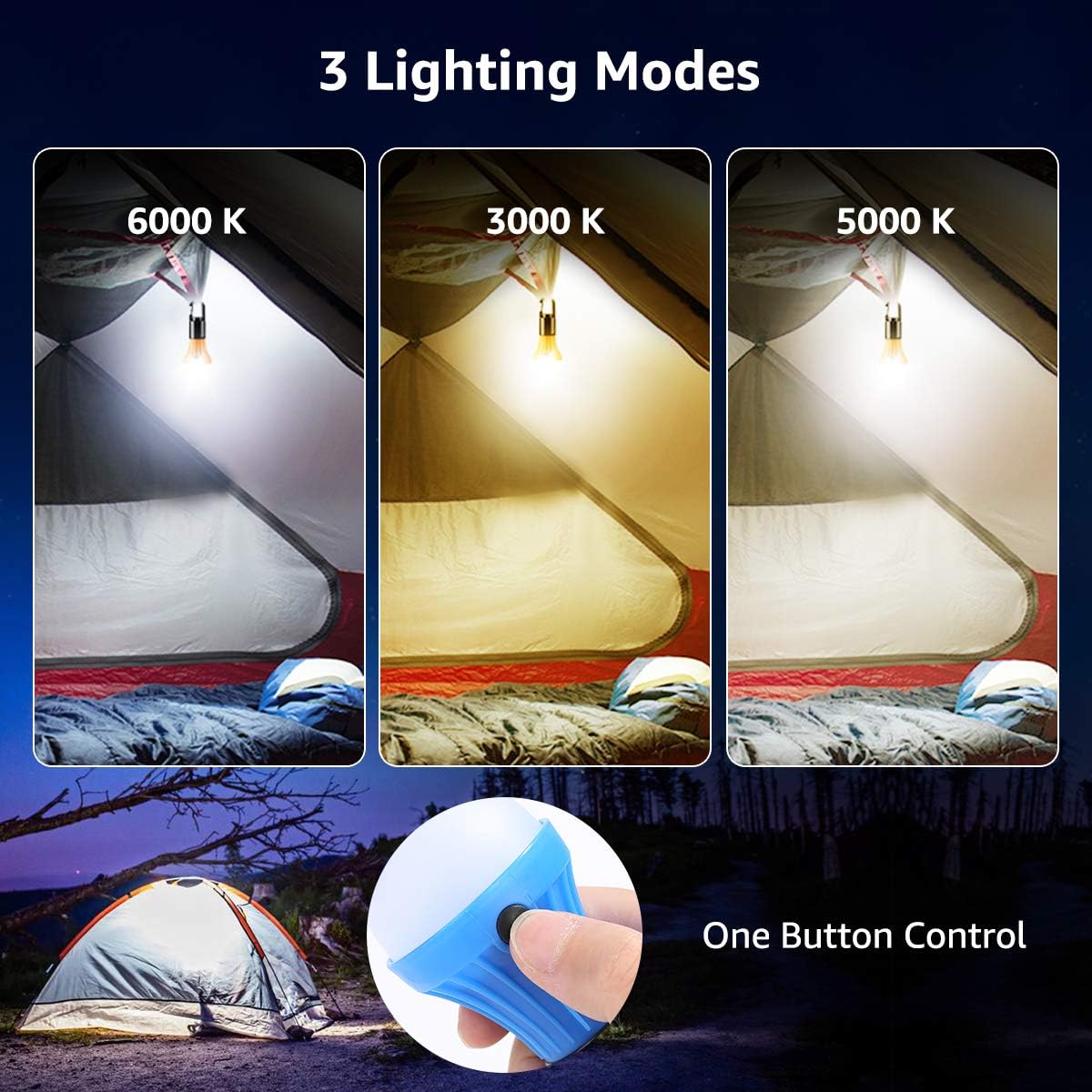 Lepro Campinglampe, Tragbare Zeltlampe, LED Camping Laterne, Camping Licht, Glühbirne Set-Notlicht 4 Stück für Camping Abenteuer Angeln Garage Notfall Stromausfall, 12 AAA Batterien enthalten