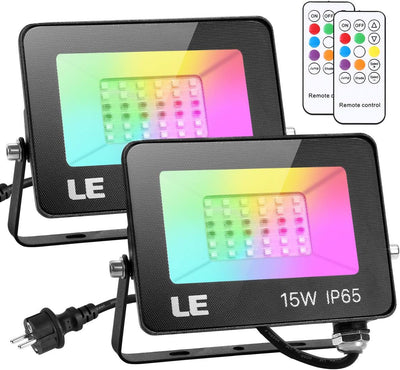 Lepro LED Strahler RGB mit RF-Fernbedienung, 2er Wasserdicht LED Fluter mit Memory-Funktion, Dimmbar Farbwechsel Außenstrahler, IP65 Farbig Außenlampe, Bunt Flutlicht für Garten, Party Deko