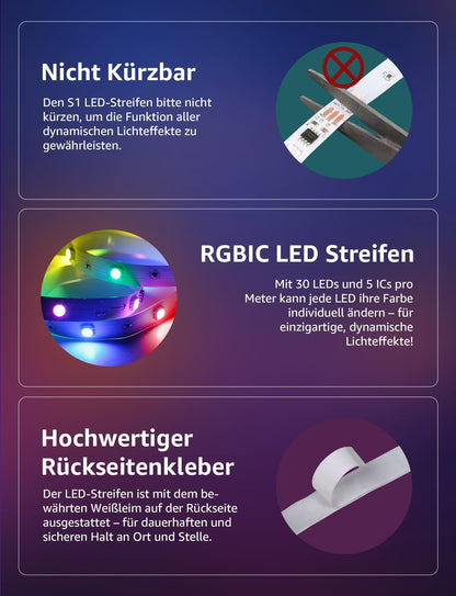 Lepro AI LED Streifen S1, MagicColor RGBIC 15M Smart LED Strip mit Personalisierter KI-Lichtdesigner, Musik-Sync, App-Steuerung kompatibel mit Alexa&Google Assistant, LED Lichterkette für Party&Gaming