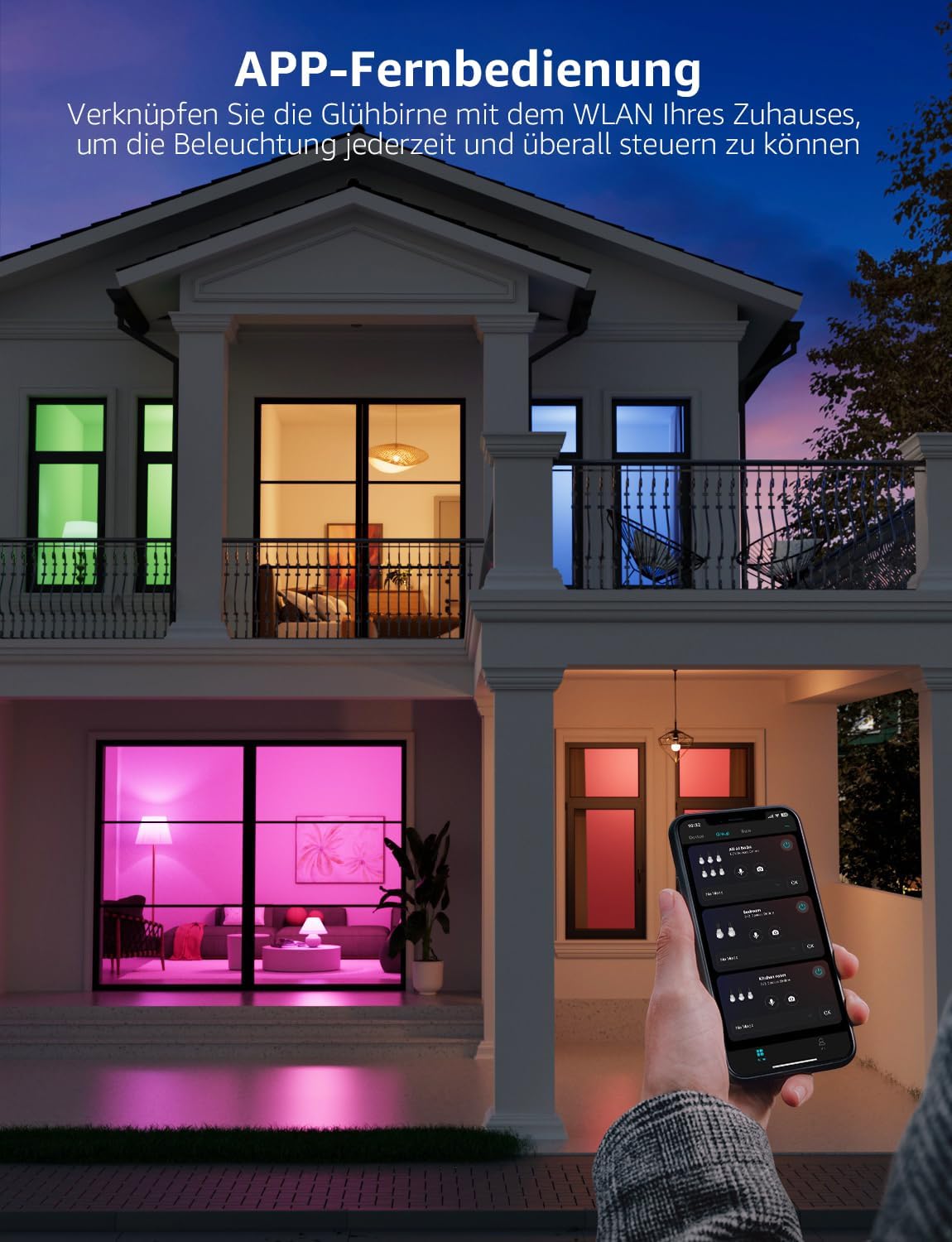 Lepro AI Smart Glühbirne B2, E27 lampe 10W 1100lm Dimmbar, Personalisierter KI-Lichtdesigner, Sprachsteuerung/Musik Sync, WiFi & Bluetooth Smart Bulb, Kompatibel mit Alexa/Google Assistant, 2 Stück