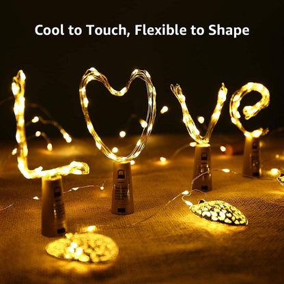 LE Flaschenlicht, 20 LEDs Weinflaschen Lichterkette, 8 Stück 2M Batteriebetrieben Flaschenlichterkette mit Kork, Kupferdraht Lichterketten für Zimmer Außen Innen Weihnachten Party Deko, Warmweiß