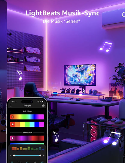 Lepro AI LED Streifen SE1, 20M Smart LED Strip RGB mit App-Sprachbefehle, Musik Sync, Personalisierter KI-Lichtdesigner, kompatibel mit Alexa&Google Assistant, für Party/Zuhause, Keine Fernbedienung